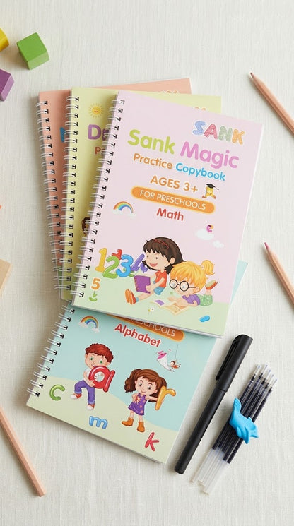 Sank Magic Reusable Copybook Set for Kids (4 Books + Pen + Grip)
