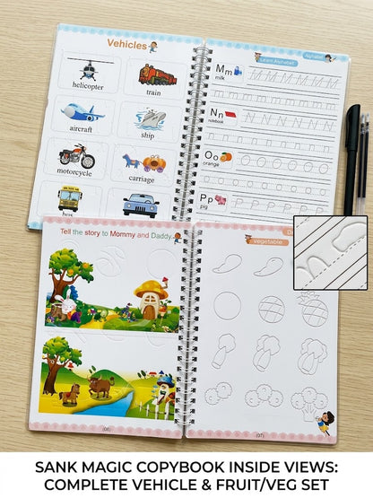 Sank Magic Reusable Copybook Set for Kids (4 Books + Pen + Grip)