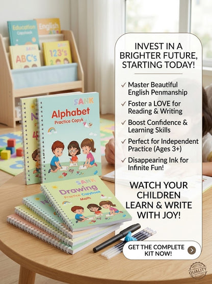 Sank Magic Reusable Copybook Set for Kids (4 Books + Pen + Grip)